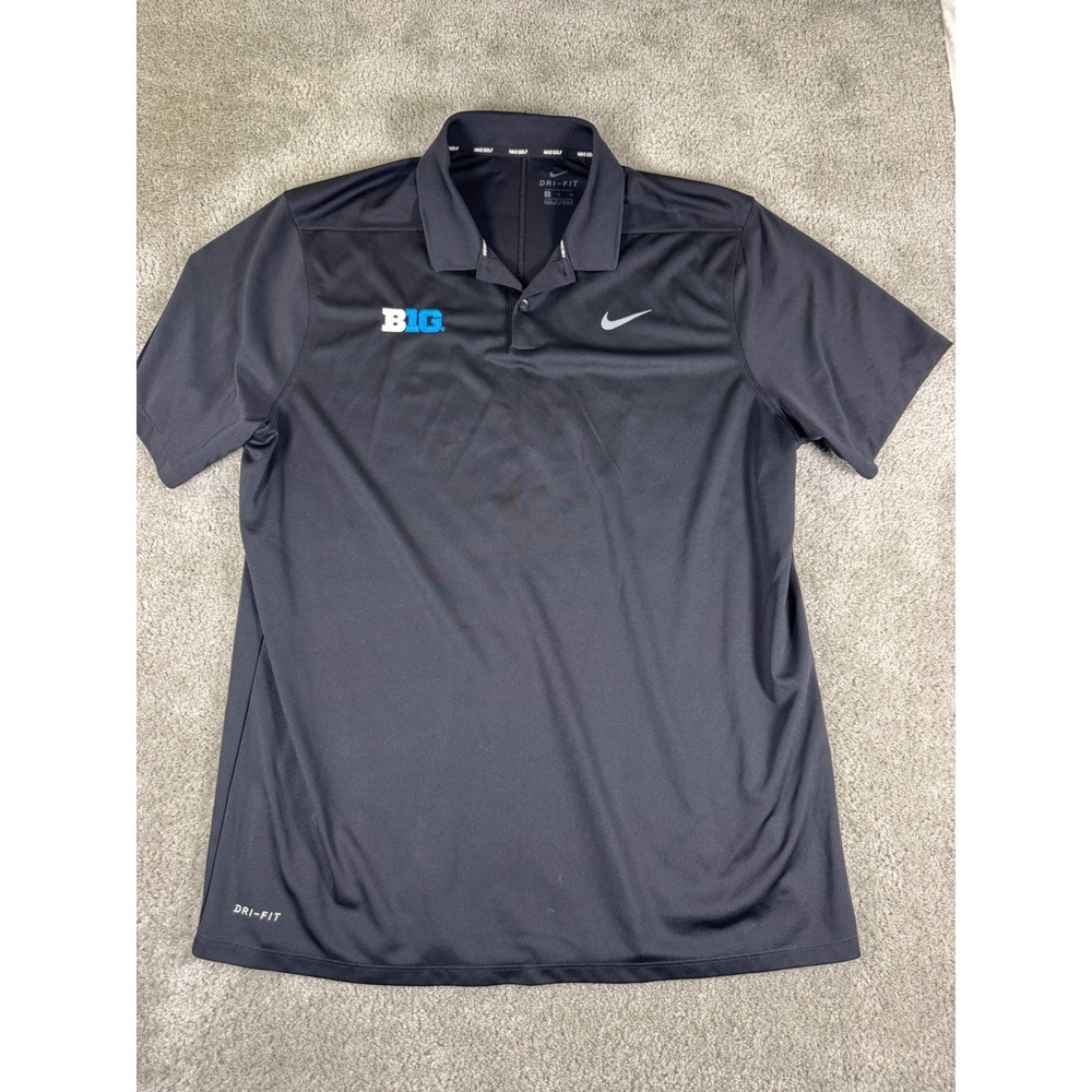 Nike Golf Dri-FIT Polo Shirt Mens XL Black Big Ten Conference Swoosh Performance